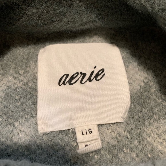 Aerie Oversized Leopard Print Sweater Cozy Soft Knit Sage Green White L/G - Picture 3 of 8